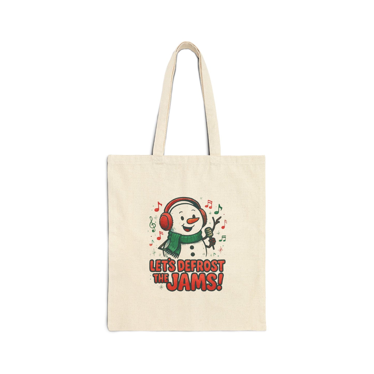 Holiday Snowman Tote – “Let’s Defrost the Jams!” Cotton Canvas Bag