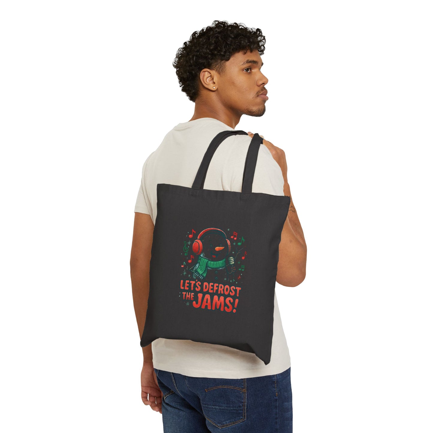 Holiday Snowman Tote – “Let’s Defrost the Jams!” Cotton Canvas Bag